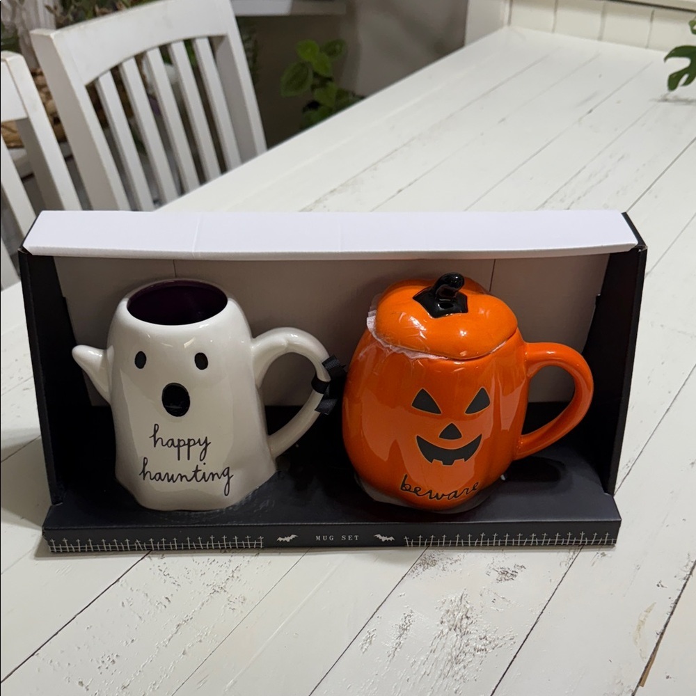 Rae Dunn Halloween Ghost and Pumpkin Mug Set brand new coffee cups